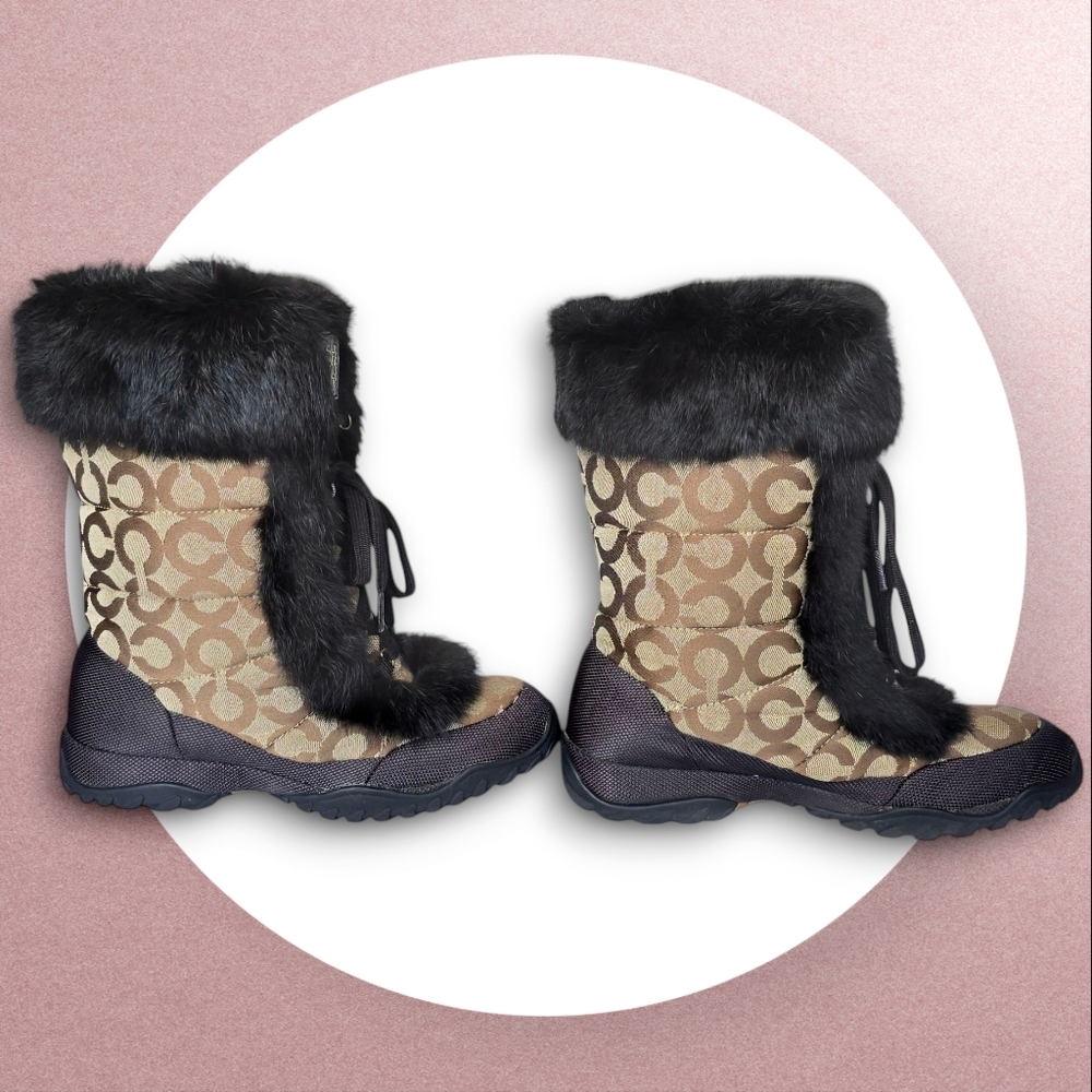 NWOT Coach Jennie Signature Fur Winter Snow Boots Brown Monogram Cozy Luxe Sz 8 - Picture 10 of 14